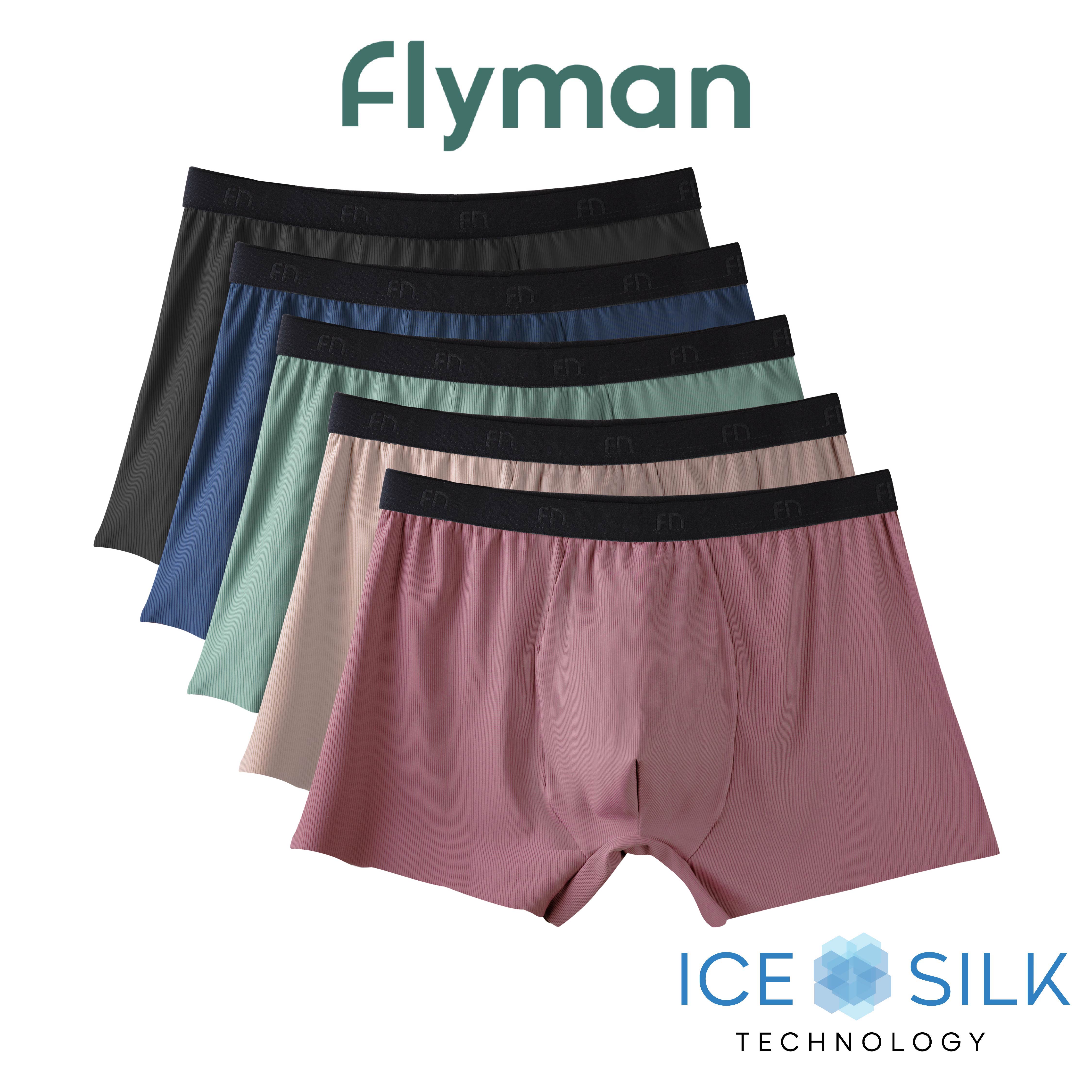 Flyman Celana Dalam Boxer Pria Ribb CD Bokser Cowok Ice Silk FM 3451 1 Pcs
