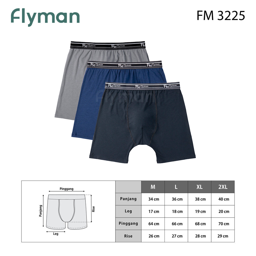 Celana Dalam Long Boxer Tencel Pria 3 Pcs FM 3225