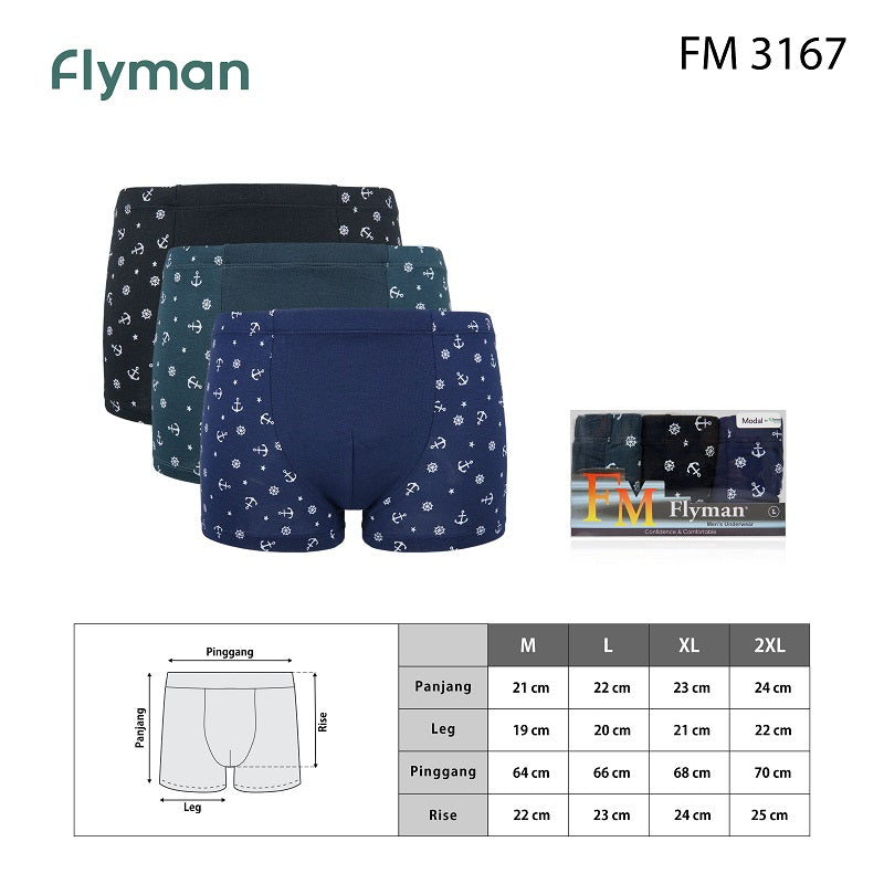 Celana Dalam Boxer Tencel Print Jangkar Pria 3 Pcs FM 3167