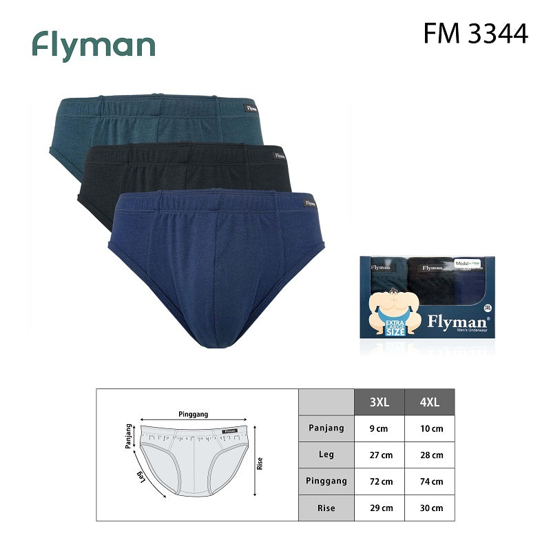 Flyman Celana Dalam Pria Brief Big Size Tencel 3 pcs FM 3344
