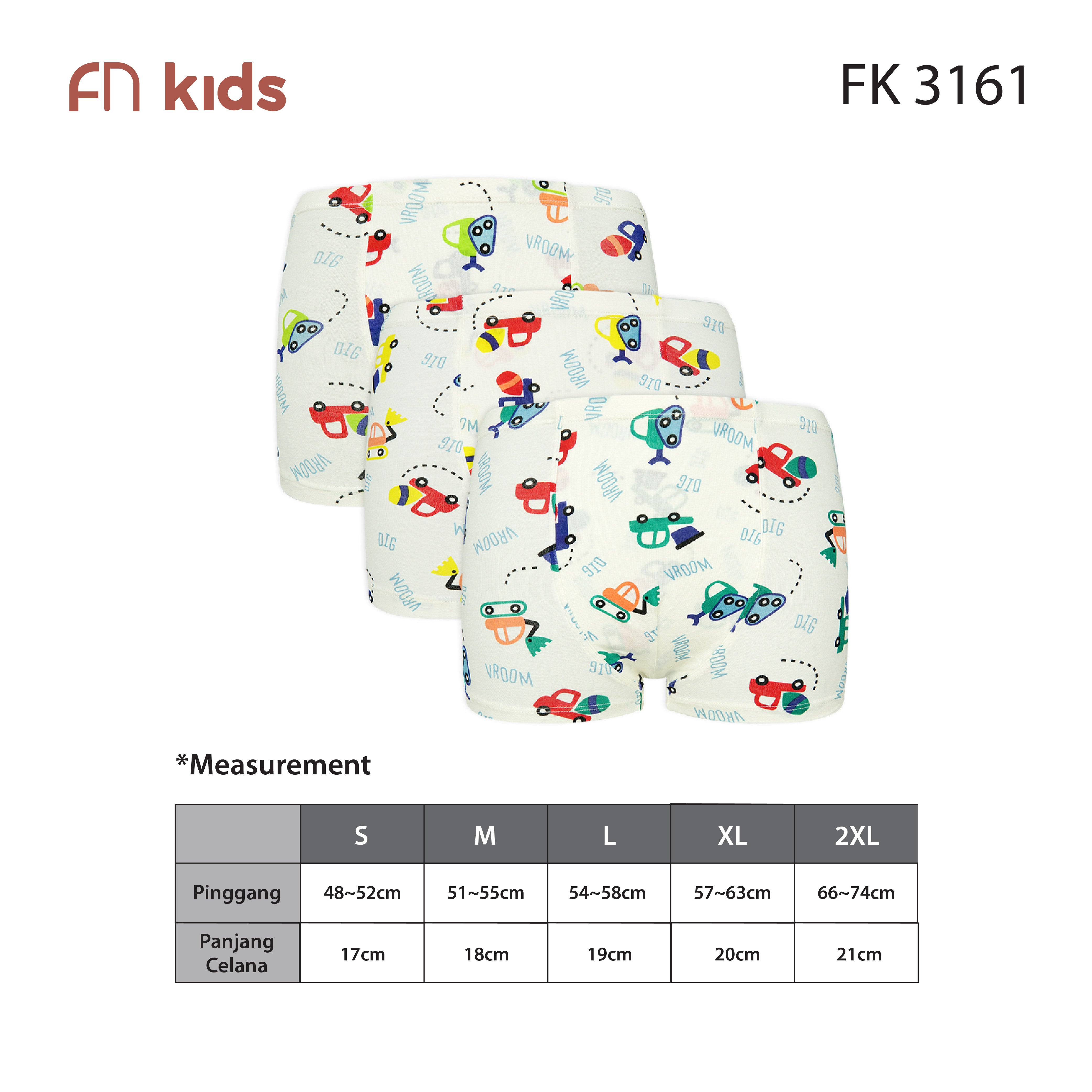 FN Kids Celana Dalam Boxer Anak Laki-Laki Tencel 3 pcs FK 3161