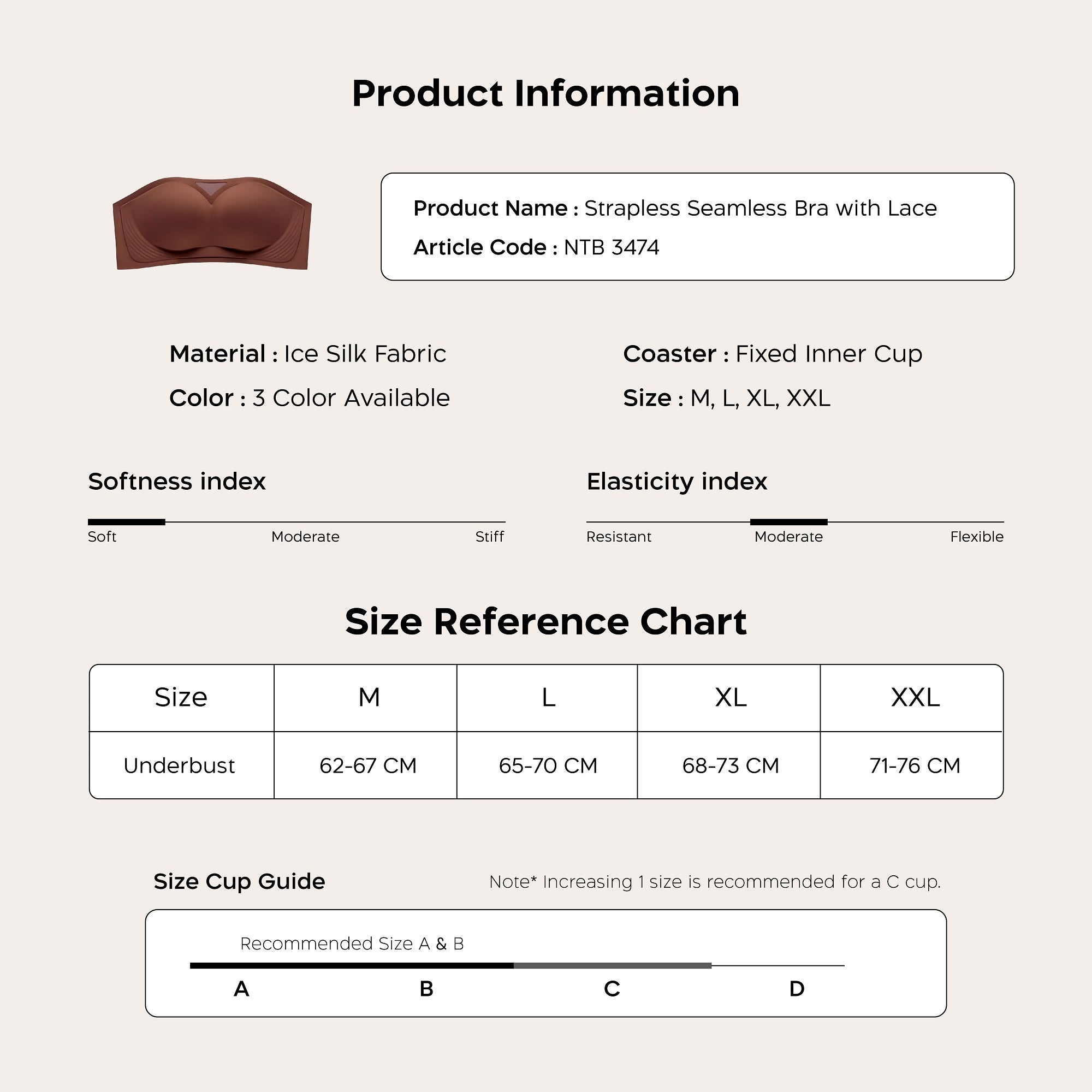 Nathalie Wireless Strapless Bra NTB 3474