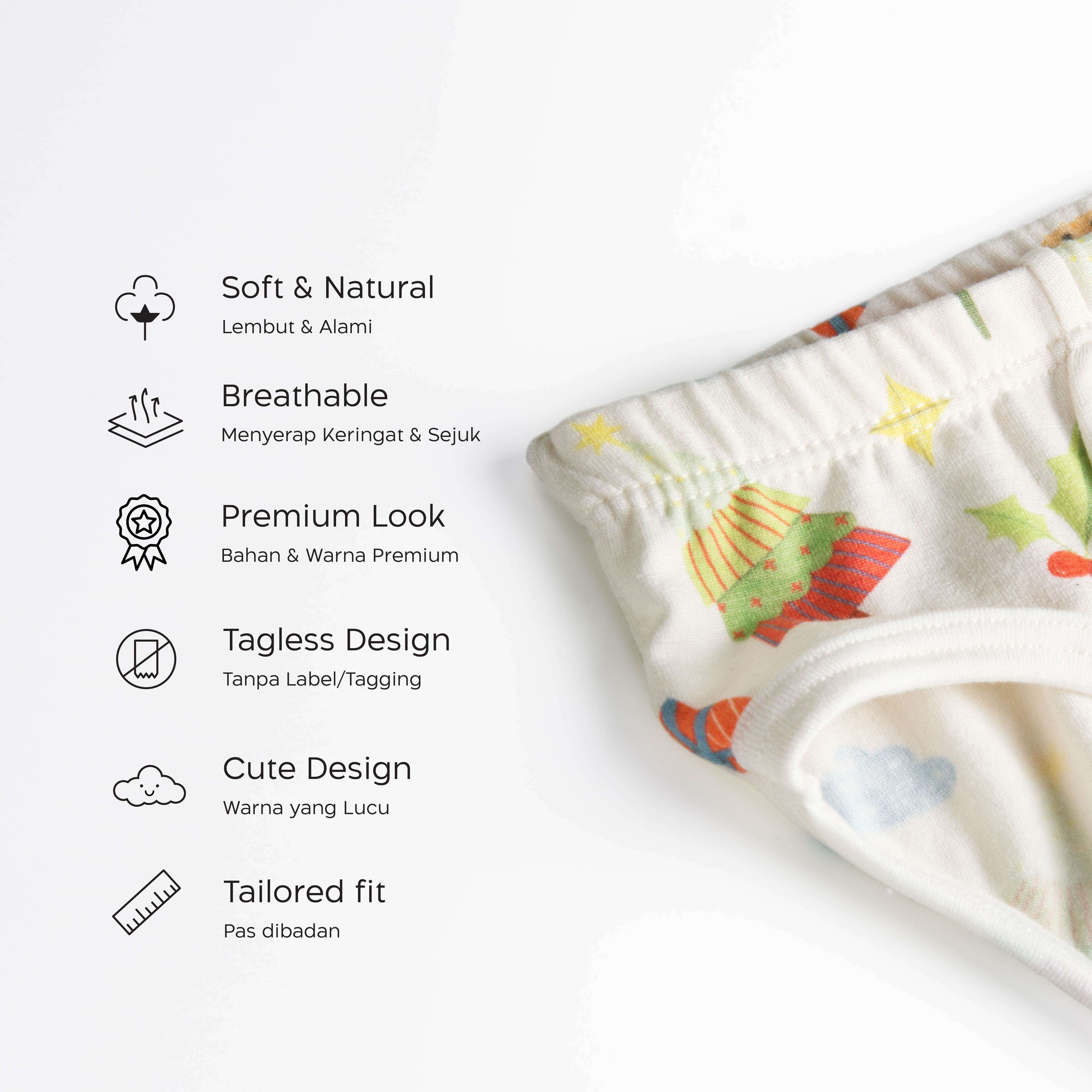 Celana Dalam Briefs Tencel Anak laki-laki Printing Natal 1 Pcs FKC 3464