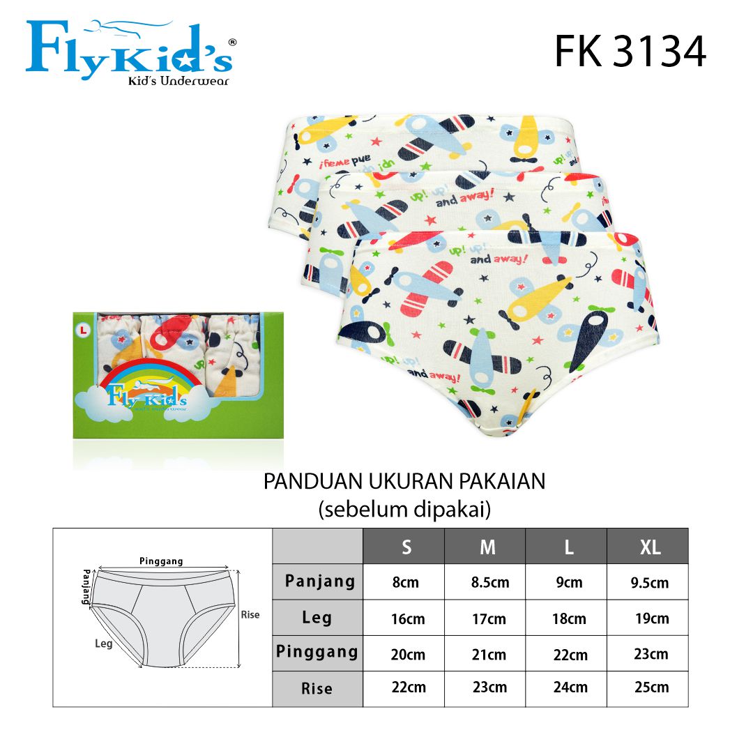 FN Kids Celana Dalam Brief Anak Laki-Laki Tencel 3 pcs FK 3134