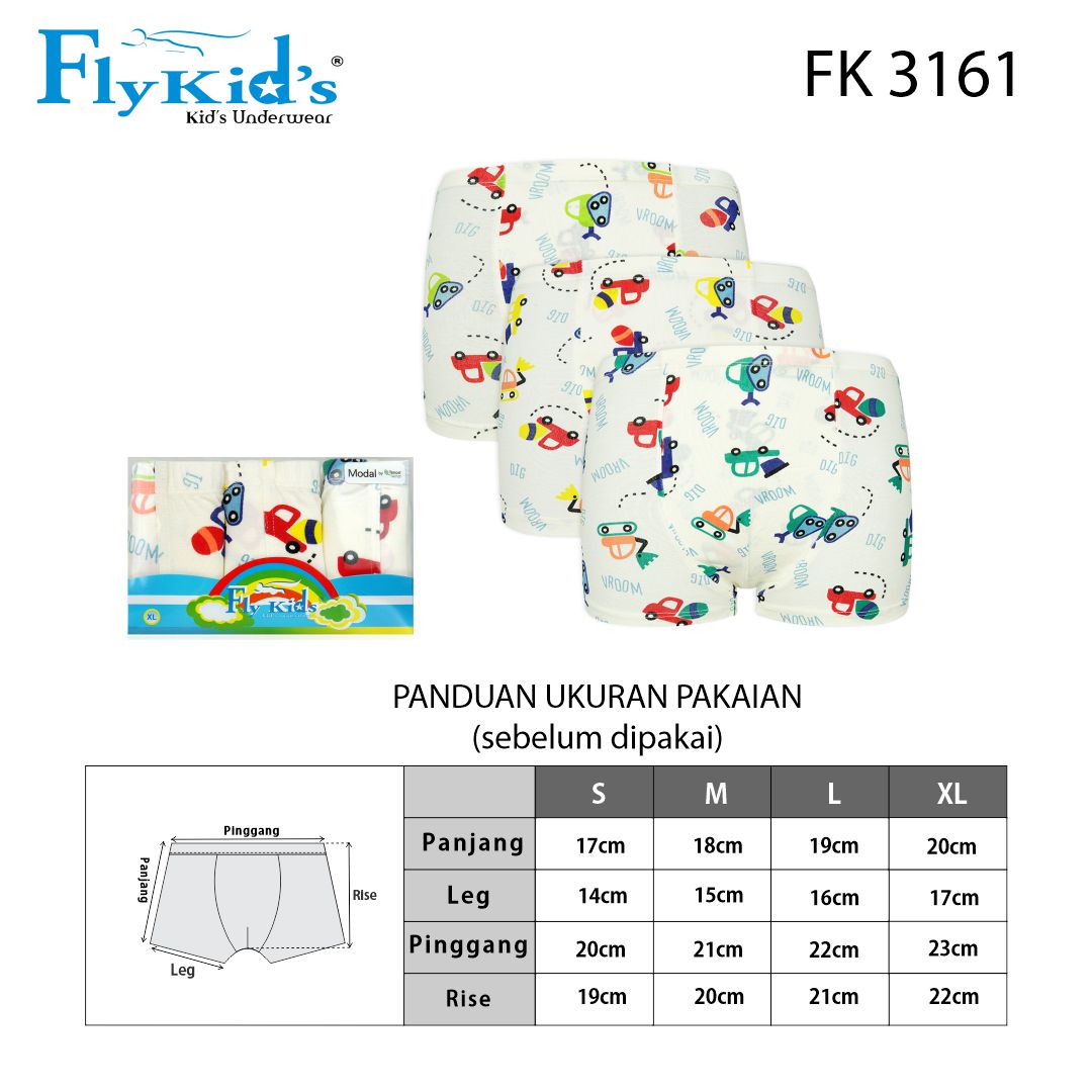 FN Kids Celana Dalam Boxer Anak Laki-Laki Tencel 3 pcs FK 3161