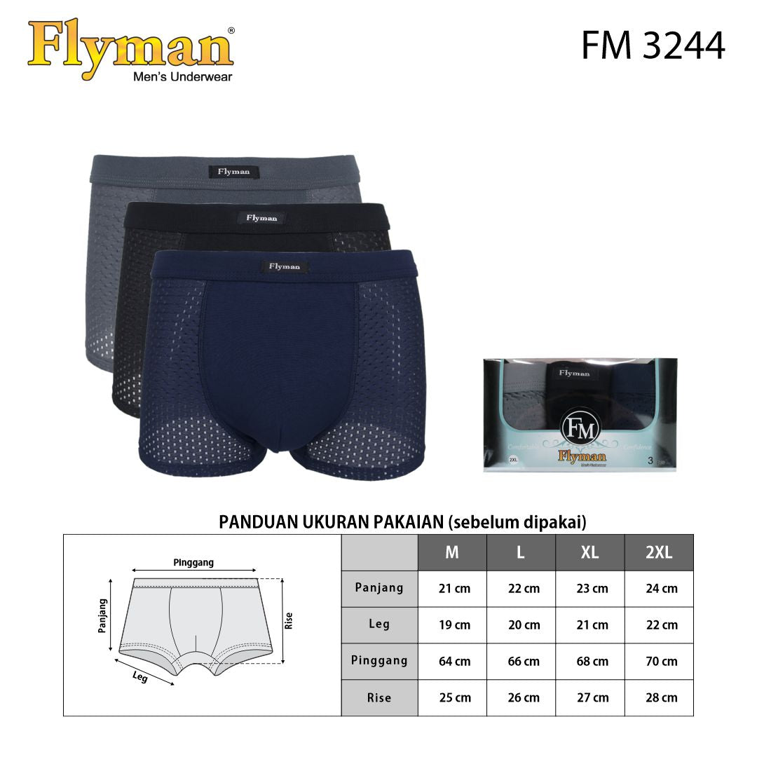 Celana Dalam Boxer Tencel Mesh Pria 3 Pcs FM 3244