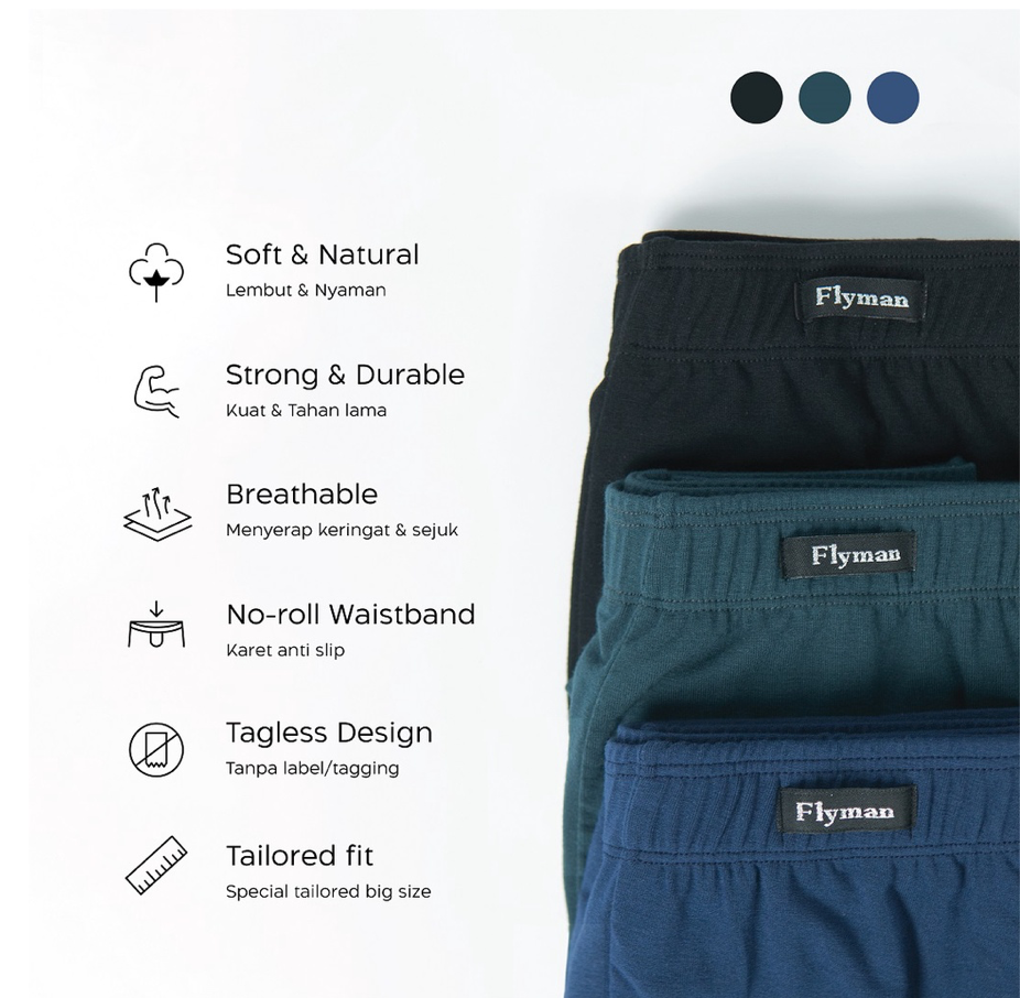 Flyman Celana Dalam Pria Boxer Tencel Big Size 1 pcs FM 3379