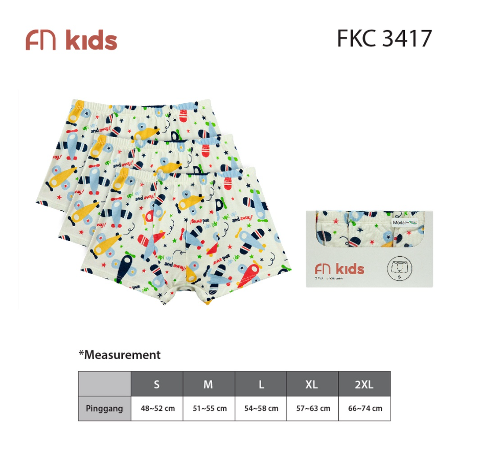 FN Kids Celana Dalam Boxer Anak Laki-Laki Tencel 3 pcs FKC 3417