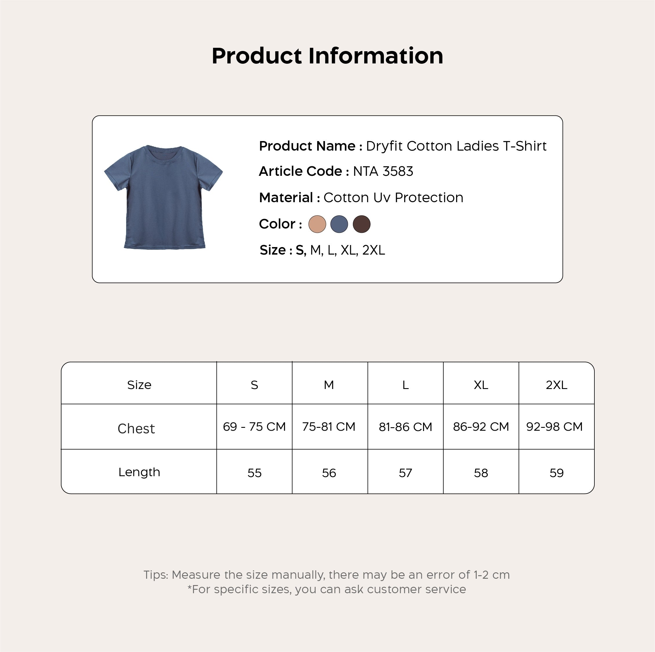Nathalie Dry fit Cotton Ladies T-shirt 1 Pcs NTA 3583