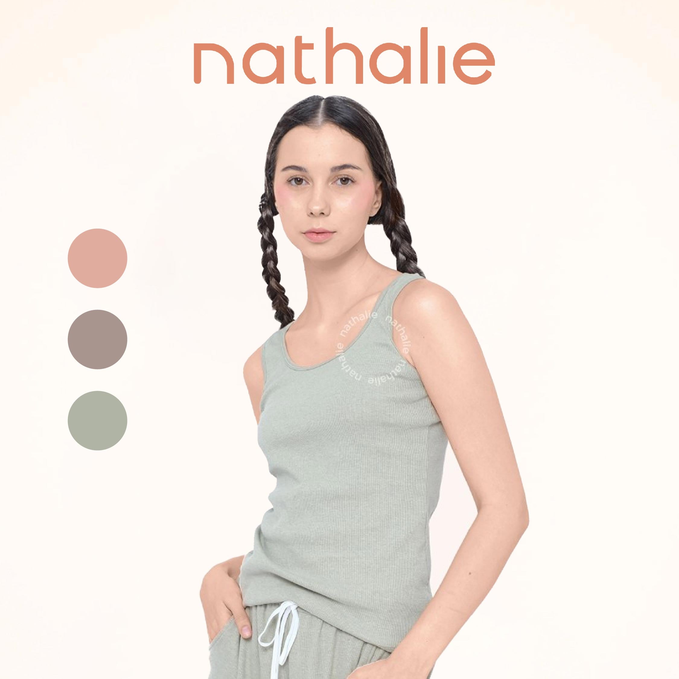 Nathalie Kaos Tanktop Cvc Rib Pakaian Wanita 1 Pcs NTA 3411