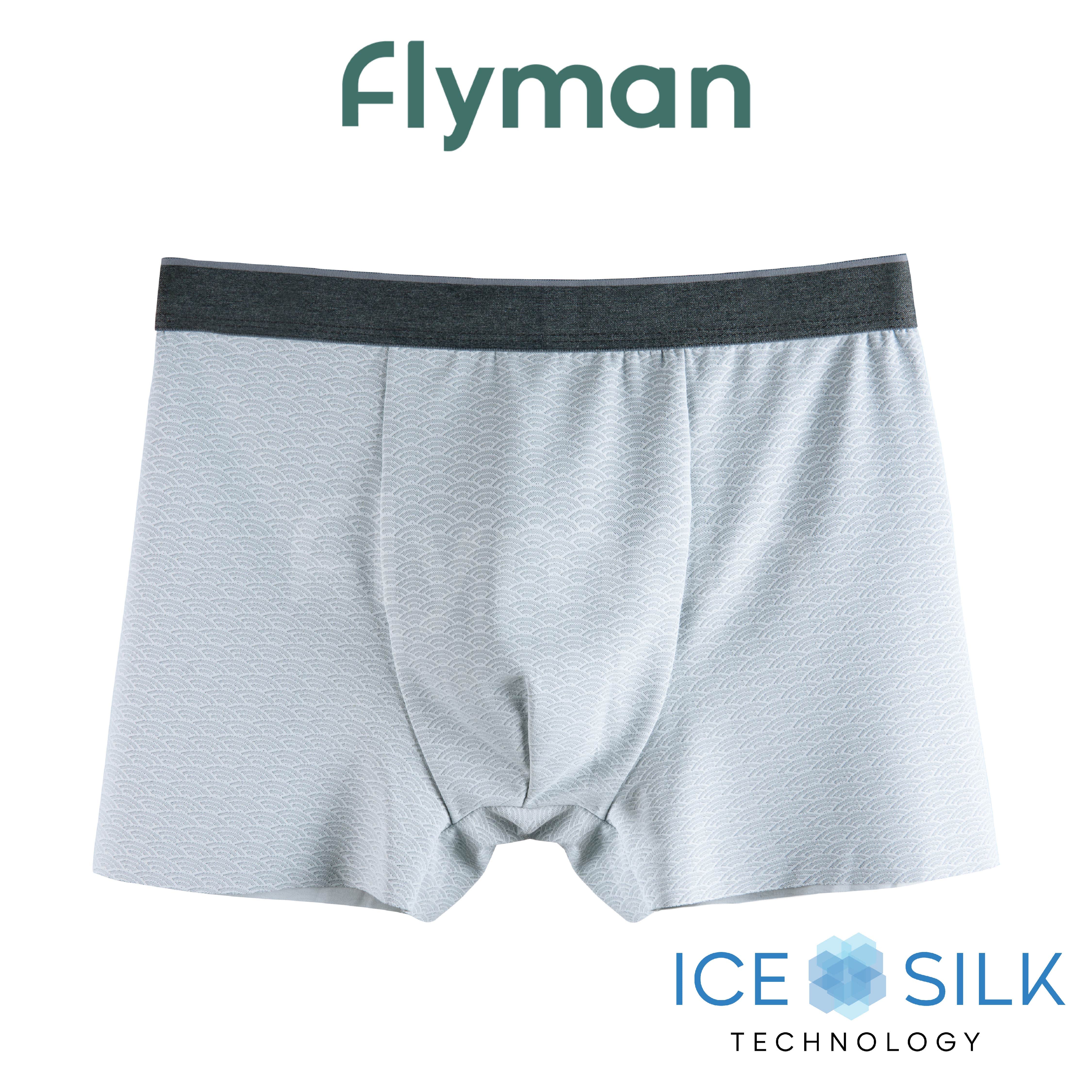 Flyman Celana Dalam Boxer Pria Ice Silk 3D Texture CD Bokser Cowok Motif Wave 1 PCS FM 3445