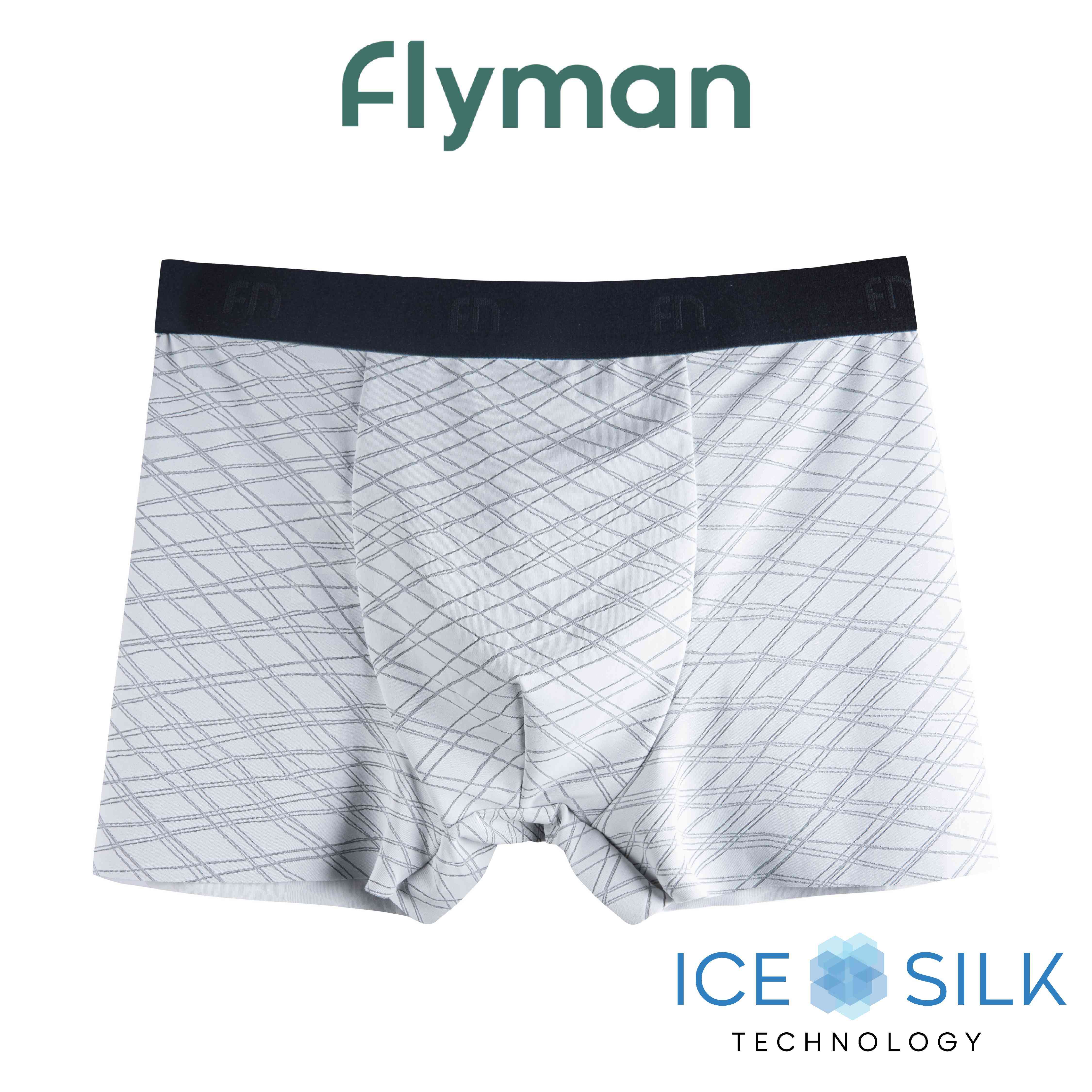 Flyman Celana Dalam Boxer Pria Ice Silk 3D Texture CD Bokser Cowok Motif Garis 1 PCS FM 3447